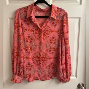 NWOT Floral Pink Button-Up Blouse